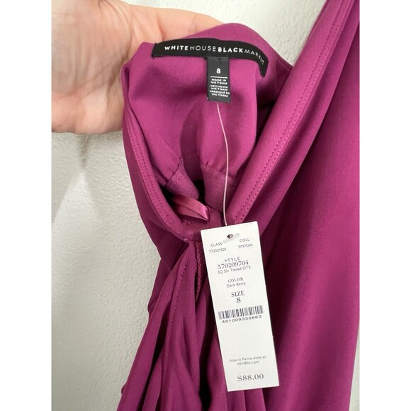 NWT WHBM Berry Fuchsia Ruffle Cold Shoulder Halter Strapless Top Womens Size 8 - Picture 8 of 10